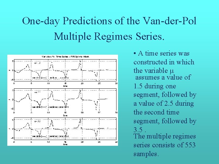 One-day Predictions of the Van-der-Pol Multiple Regimes Series. • A time series was constructed One-day Predictions of the Van-der-Pol Multiple Regimes Series. • A time series was constructed