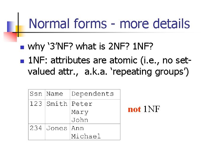 Normal forms - more details n n why ‘ 3’NF? what is 2 NF?