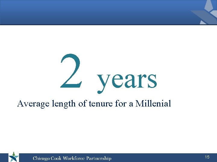 2 years Average length of tenure for a Millenial 15 