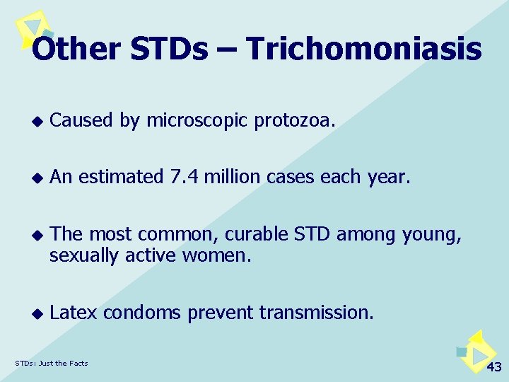 Other STDs – Trichomoniasis u Caused by microscopic protozoa. u An estimated 7. 4