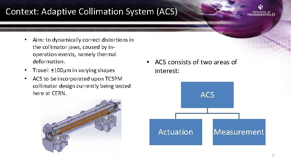 Context: Adaptive Collimation System (ACS) • Aim: to dynamically correct distortions in the collimator