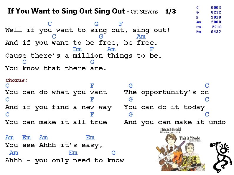 If You Want to Sing Out - Cat Stevens 1/3 C G F Well