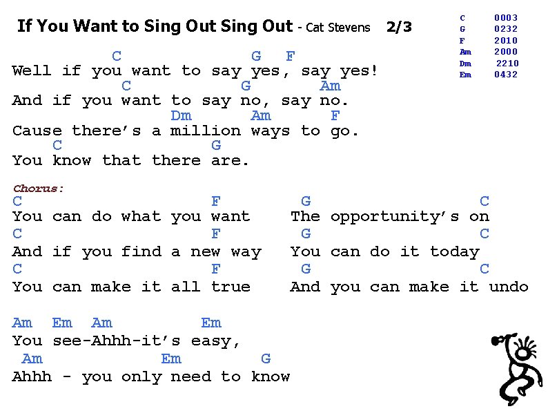 If You Want to Sing Out - Cat Stevens C G F Well if