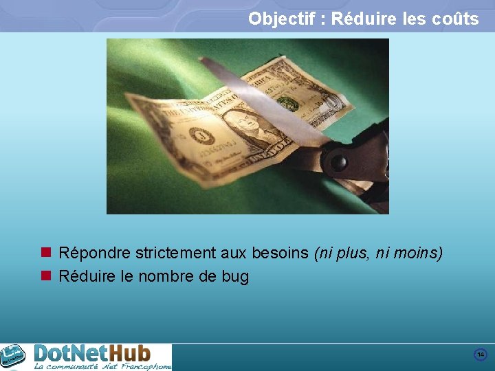 Objectif : Réduire les coûts n Répondre strictement aux besoins (ni plus, ni moins)