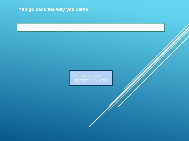 You go back the way you came You both survive the disaster? THE END