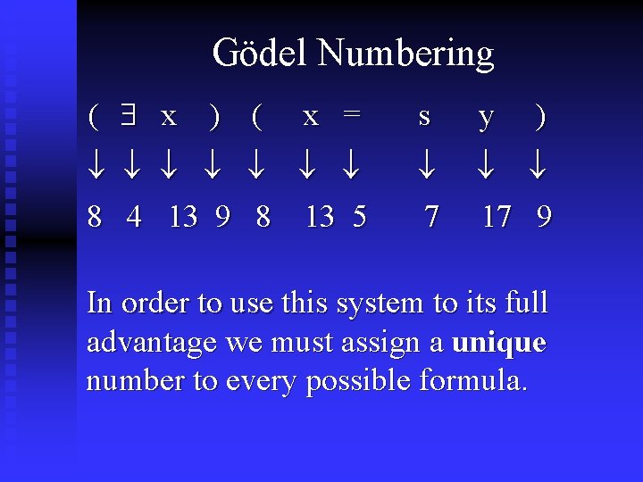 Gödel Numbering ( x ) ( x = 8 4 13 9 8 13 Gödel Numbering ( x ) ( x = 8 4 13 9 8 13