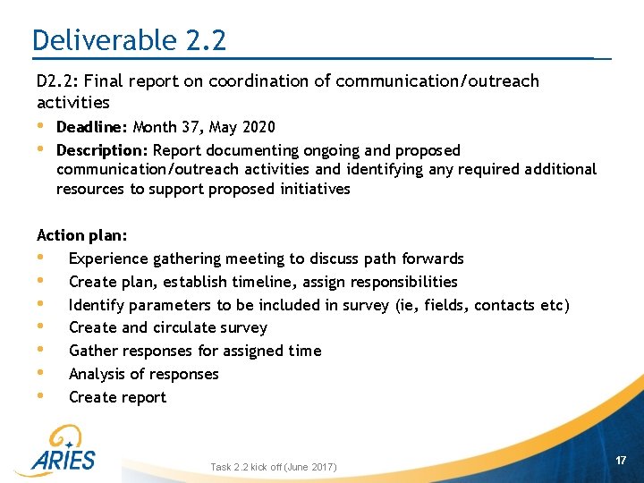 Deliverable 2. 2 D 2. 2: Final report on coordination of communication/outreach activities •