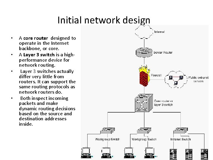 Initial network design • • A core router designed to operate in the Internet