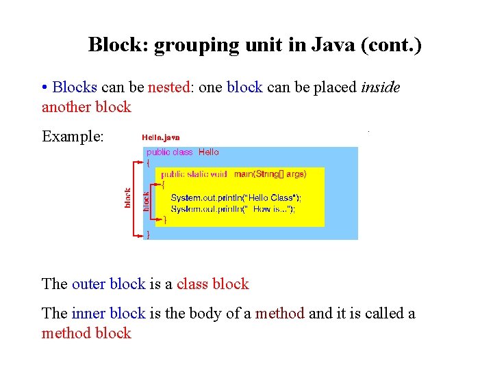 Block: grouping unit in Java (cont. ) • Blocks can be nested: one block Block: grouping unit in Java (cont. ) • Blocks can be nested: one block