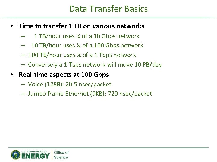 Data Transfer Basics • Time to transfer 1 TB on various networks – –
