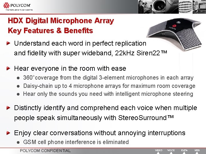 HDX Digital Microphone Array Key Features & Benefits Understand each word in perfect replication