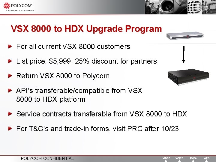 VSX 8000 to HDX Upgrade Program For all current VSX 8000 customers List price: