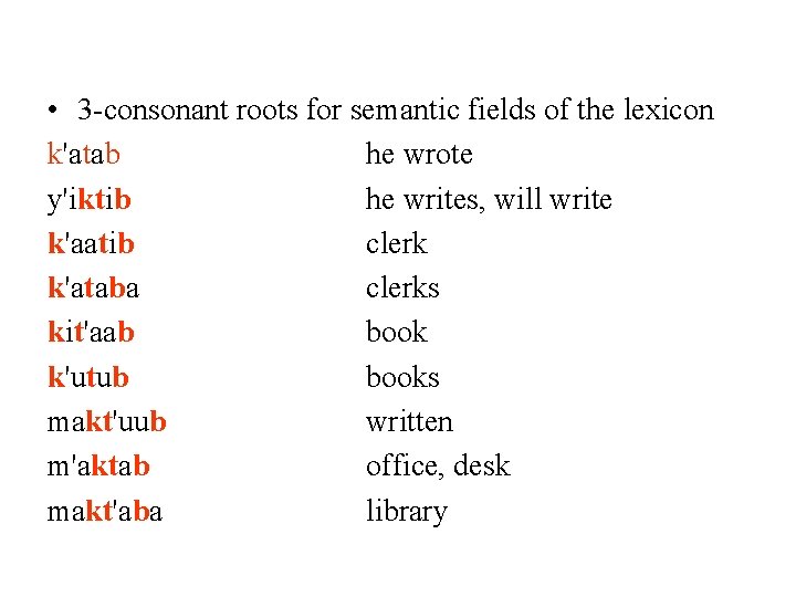  • 3 -consonant roots for semantic fields of the lexicon k'atab he wrote