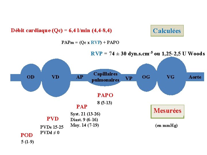 Débit cardiaque (Qc) = 6, 4 l/min (4, 4 -8, 4) Calculées PAPm = Débit cardiaque (Qc) = 6, 4 l/min (4, 4 -8, 4) Calculées PAPm =
