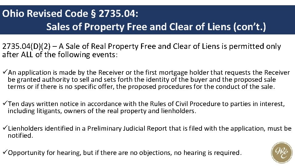 Ohio Revised Code § 2735. 04: Sales of Property Free and Clear of Liens