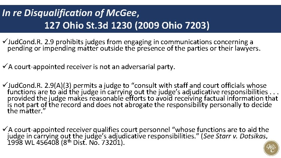 In re Disqualification of Mc. Gee, 127 Ohio St. 3 d 1230 (2009 Ohio