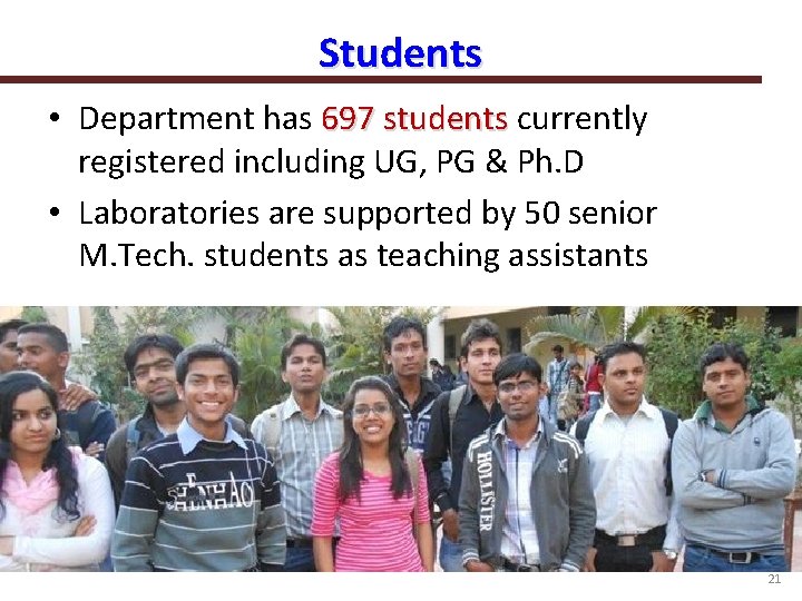 Students • Department has 697 students currently registered including UG, PG & Ph. D