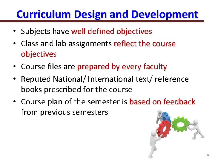 Curriculum Design and Development • Subjects have well defined objectives • Class and lab
