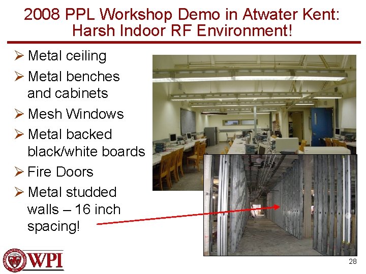 2008 PPL Workshop Demo in Atwater Kent: Harsh Indoor RF Environment! Ø Metal ceiling