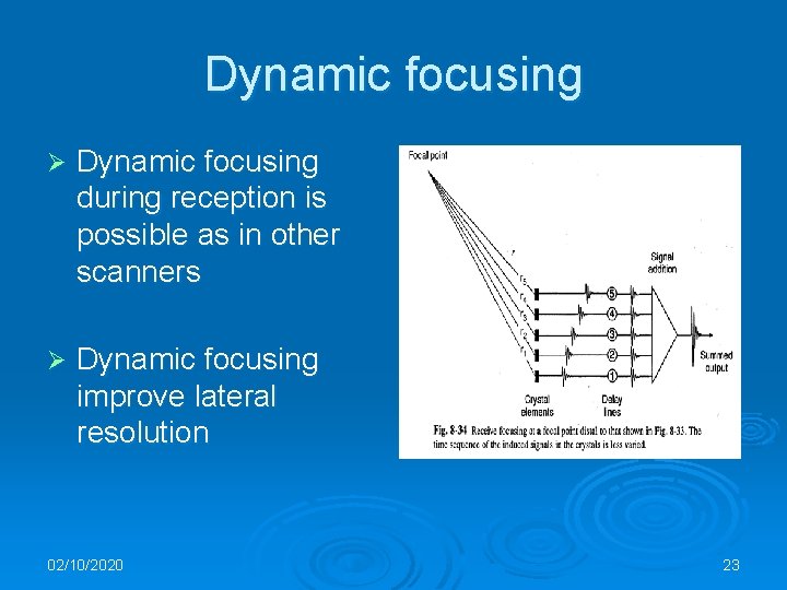 Dynamic focusing Ø Dynamic focusing during reception is possible as in other scanners Ø