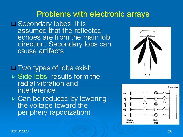 Problems with electronic arrays q Secondary lobes: It is assumed that the reflected echoes