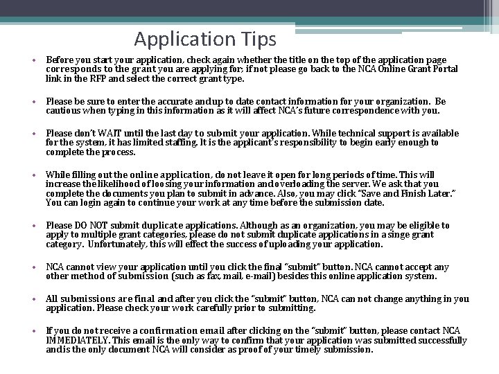 Application Tips • Before you start your application, check again whether the title on Application Tips • Before you start your application, check again whether the title on
