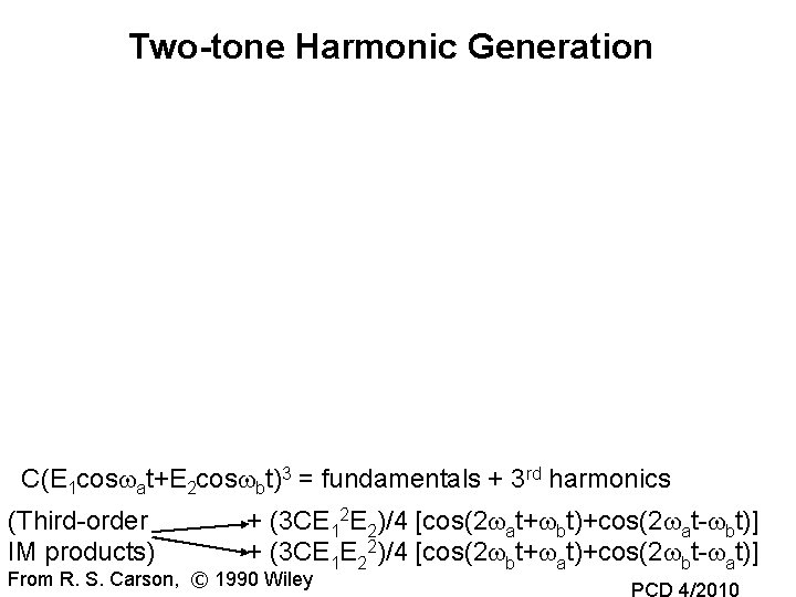 Two-tone Harmonic Generation C(E 1 cos at+E 2 cos bt)3 = fundamentals + 3