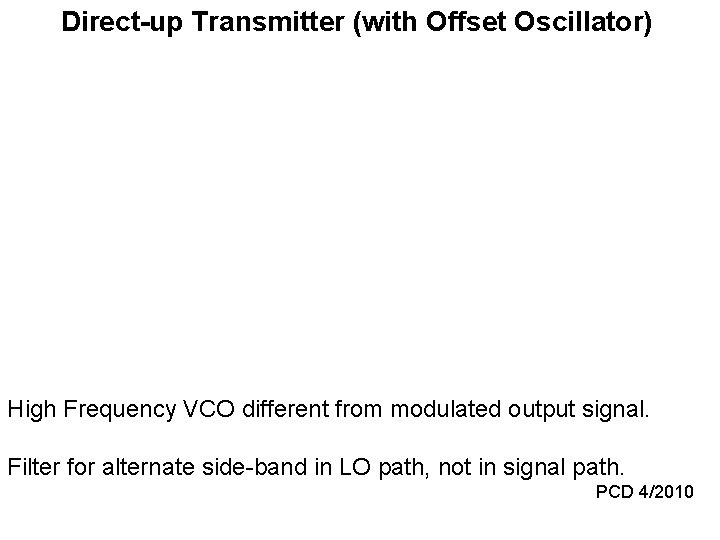 Direct-up Transmitter (with Offset Oscillator) High Frequency VCO different from modulated output signal. Filter