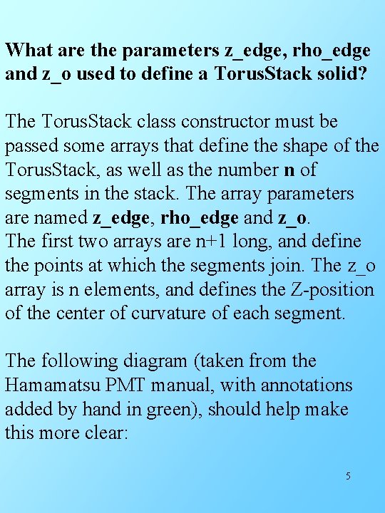 What are the parameters z_edge, rho_edge and z_o used to define a Torus. Stack