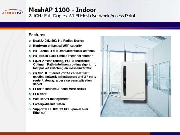 Mesh. AP 1100 - Indoor 2. 4 GHz Full-Duplex Wi-Fi Mesh Network Access Point