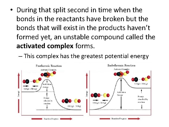  • During that split second in time when the bonds in the reactants