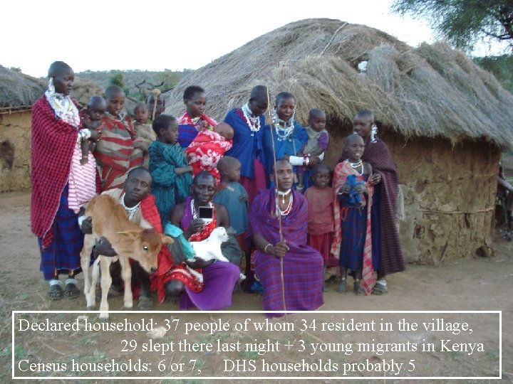 Declared household: 37 people of whom 34 resident in the village, 29 slept there