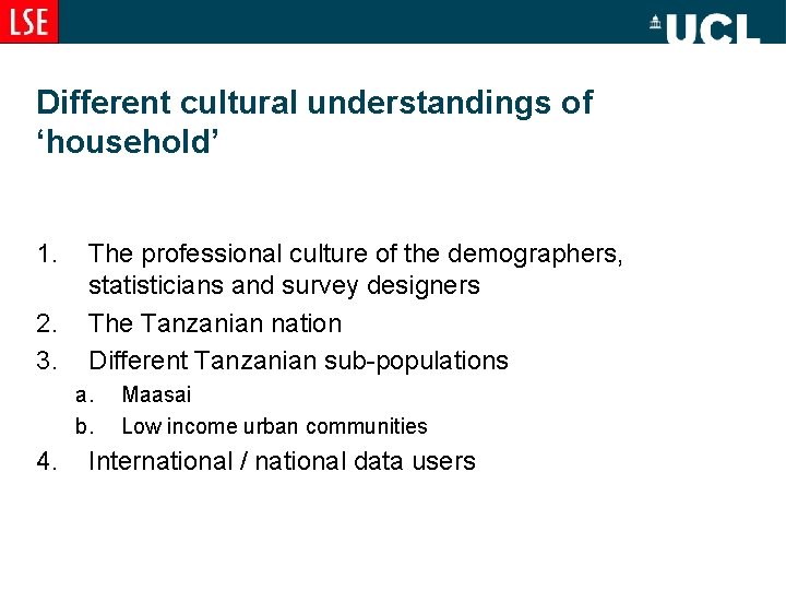 Different cultural understandings of ‘household’ 1. 2. 3. The professional culture of the demographers,