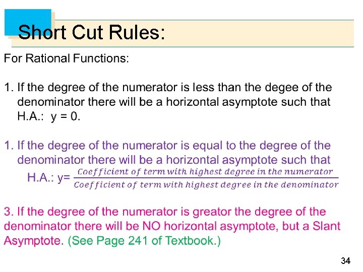 Short Cut Rules: 34 