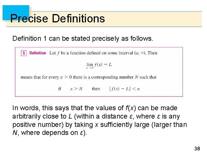 Precise Definitions Definition 1 can be stated precisely as follows. In words, this says
