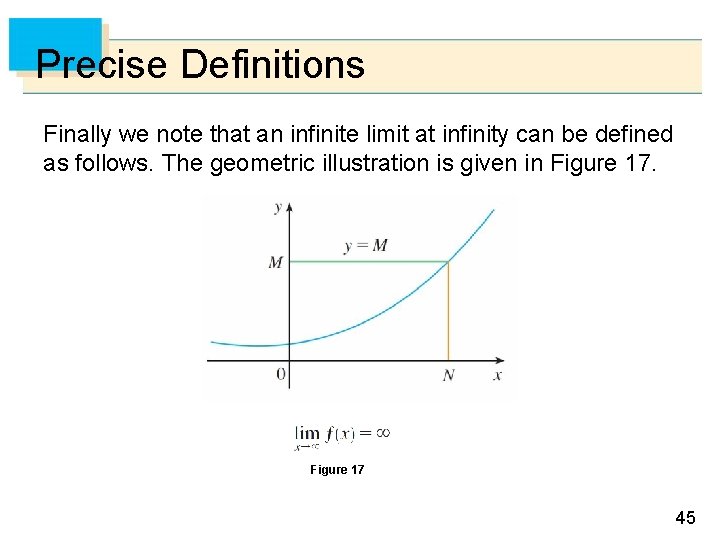 Precise Definitions Finally we note that an infinite limit at infinity can be defined