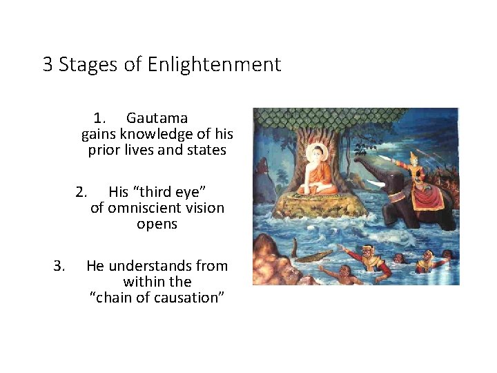 3 Stages of Enlightenment 1. Gautama gains knowledge of his prior lives and states