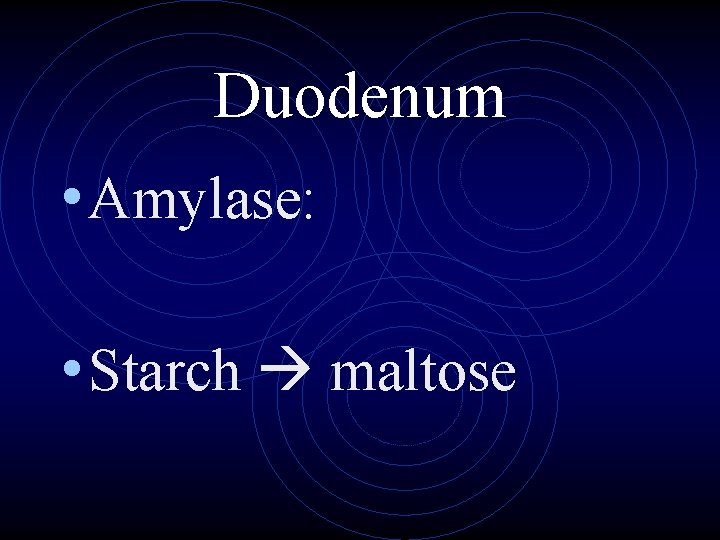 Duodenum • Amylase: • Starch maltose 