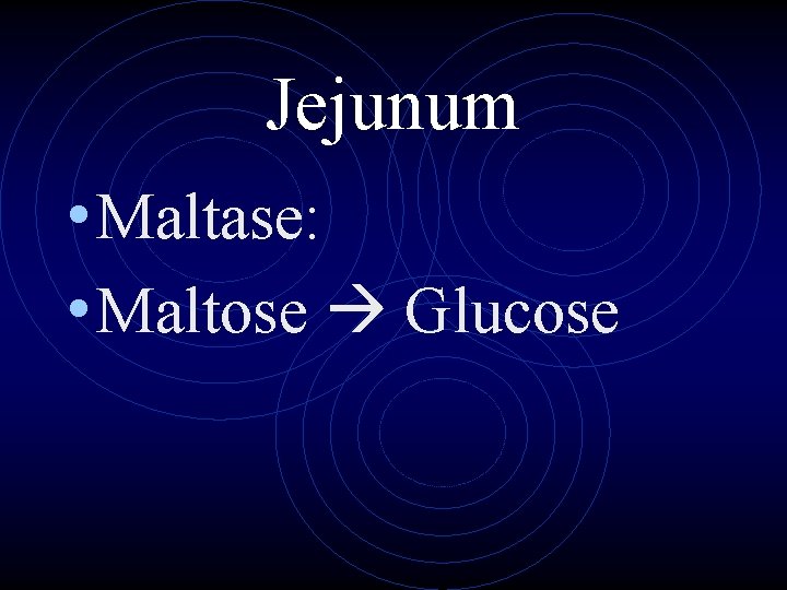 Jejunum • Maltase: • Maltose Glucose 
