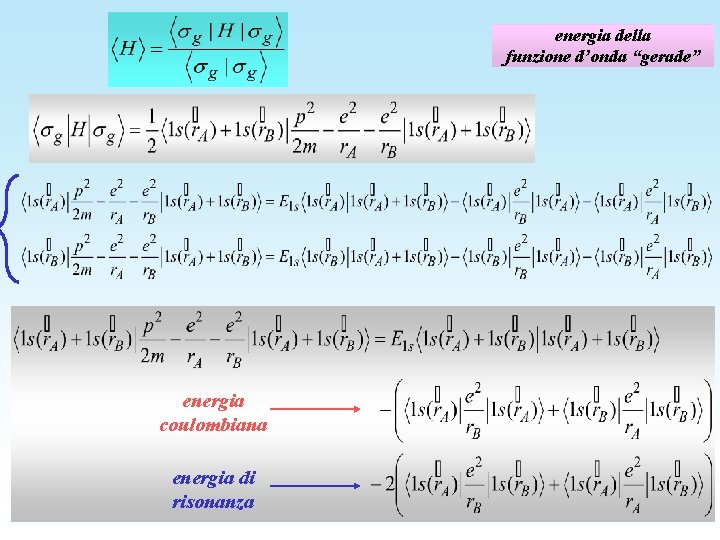 energia della funzione d’onda “gerade” energia coulombiana energia di risonanza 