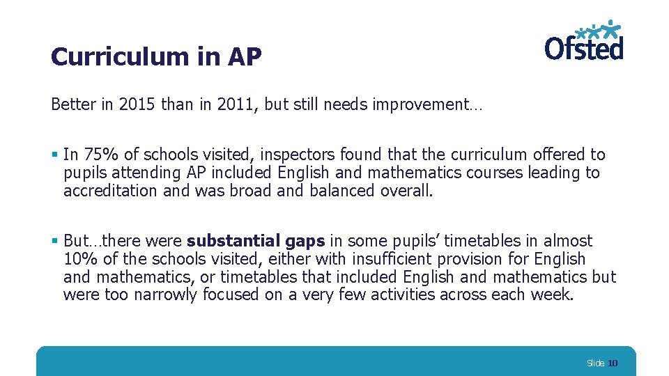 Curriculum in AP Better in 2015 than in 2011, but still needs improvement… §