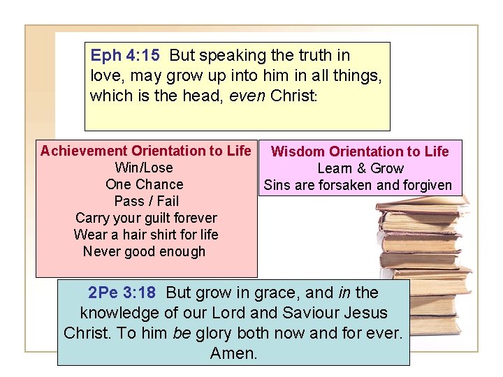 Eph 4: 15 But speaking the truth in love, may grow up into him