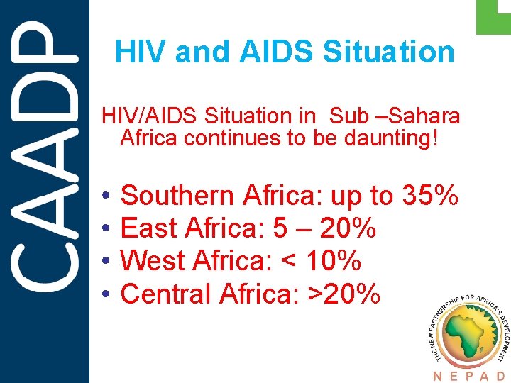 HIV and AIDS Situation HIV/AIDS Situation in Sub –Sahara Africa continues to be daunting!