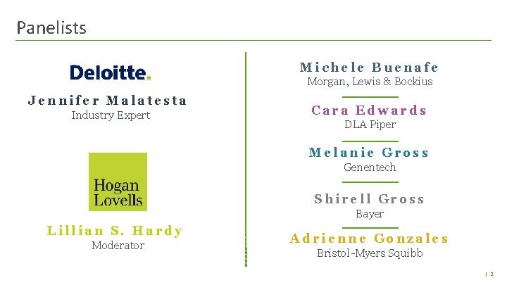 Panelists Michele Buenafe Morgan, Lewis & Bockius Jennifer Malatesta Industry Expert Cara Edwards DLA Panelists Michele Buenafe Morgan, Lewis & Bockius Jennifer Malatesta Industry Expert Cara Edwards DLA