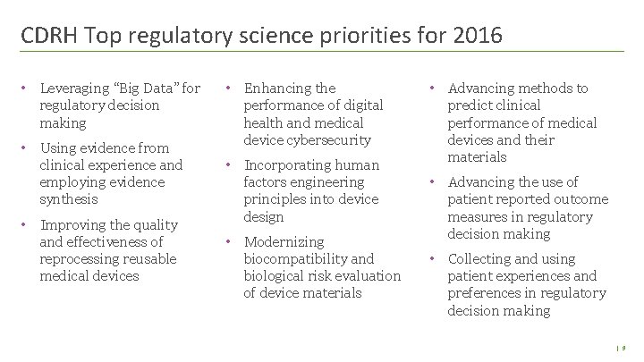 CDRH Top regulatory science priorities for 2016 • Leveraging “Big Data” for regulatory decision CDRH Top regulatory science priorities for 2016 • Leveraging “Big Data” for regulatory decision