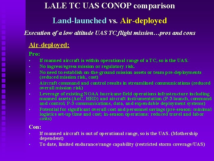 LALE TC UAS CONOP comparison Land-launched vs. Air-deployed Execution of a low altitude UAS