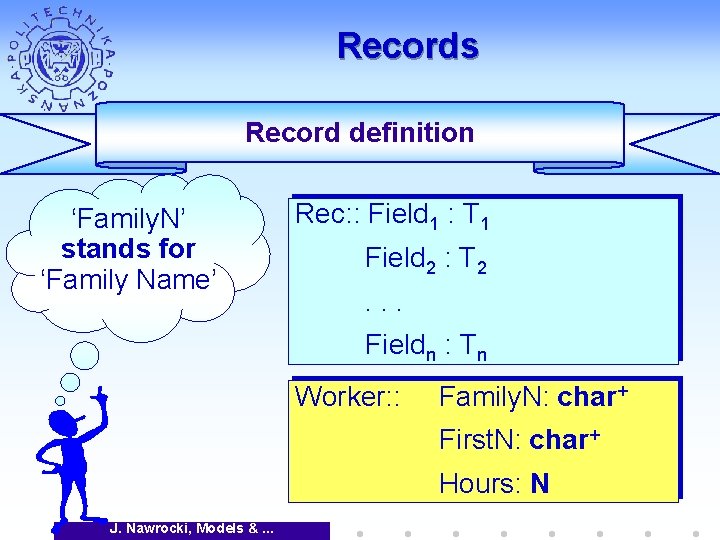 Records Record definition ‘Family. N’ stands for ‘Family Name’ Rec: : Field 1 :