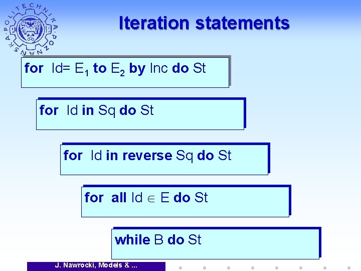 Iteration statements for Id= E 1 to E 2 by Inc do St for