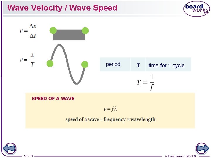 Wave Velocity / Wave Speed 15 of 8 © Boardworks Ltd 2009 
