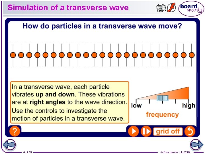Simulation of a transverse wave 4 of 10 © Boardworks Ltd 2009 